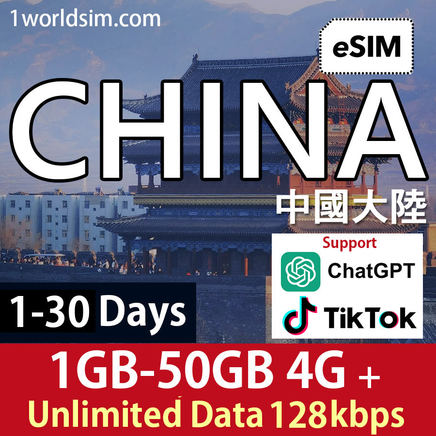 【China Mainland 5G Travel eSIM】1-60GB High-Speed Data + Unlimited Data (China Mobile)