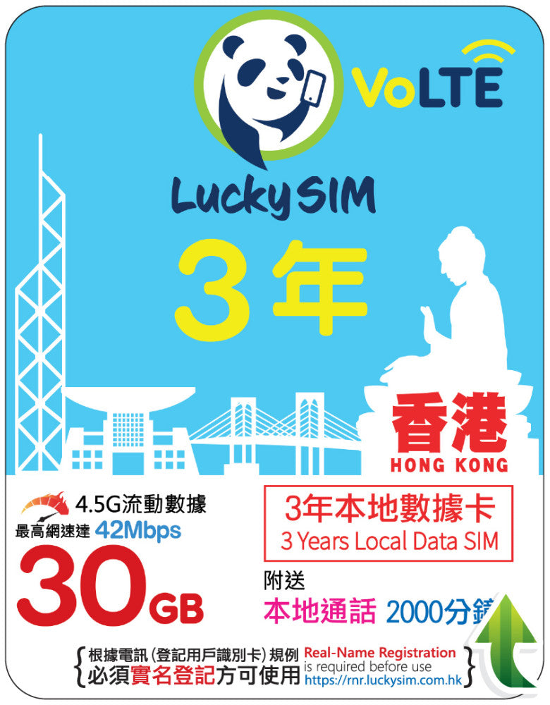【LuckySIM eSIM】3 years 30GB + 2000 minutes | Retains Hong Kong phone number, recommends free global SMS reception, Hong Kong local data card