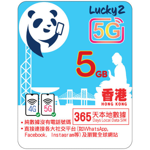 【Lucky2 eSIM】香港 1年/2年/3年/4年 5-500GB 5G上網數據卡