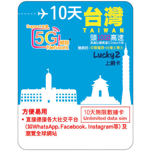 【Lucky2 eSIM】台灣5-30日 5-15GB數據卡 5G高速流量 其後最高達512kbps無限流量