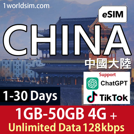 【China Mainland 5G Travel eSIM】1-60GB High-Speed ​​Data + Unlimited Data (China Mobile)