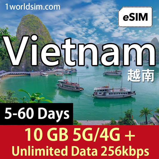 【越南旅遊eSIM】1GB-60GB高速流量+256kbps無限數據